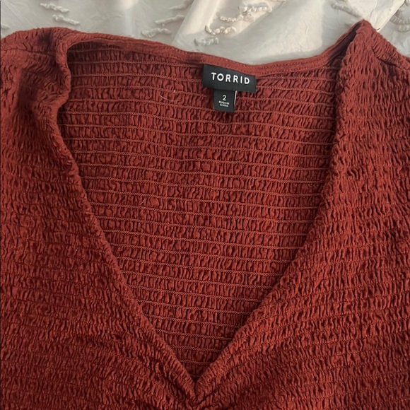 Torrid  Rust Cap Sleeve Ruffled Blouse - Picture 3 of 5